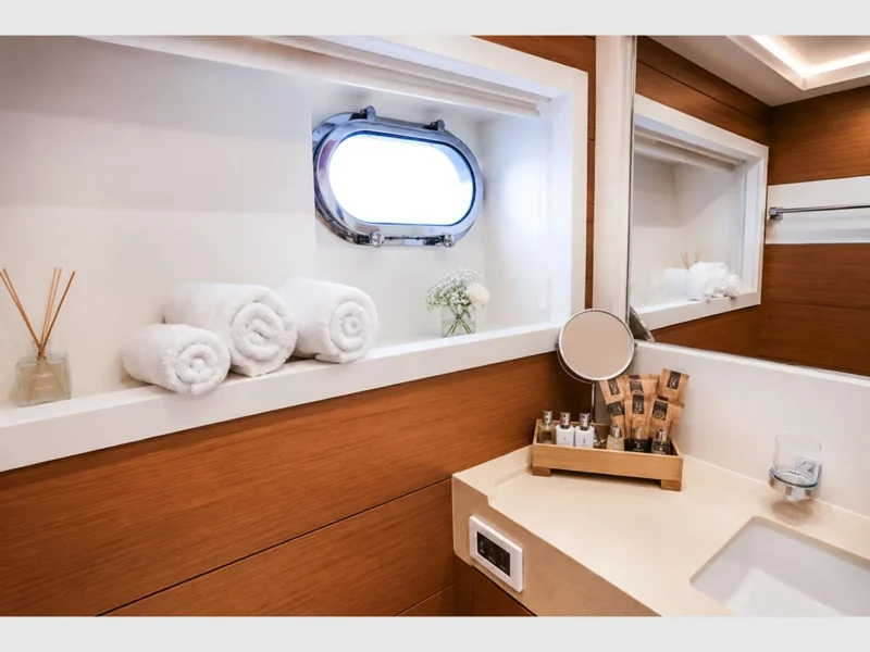 MY Panfeliss luxury charter yacht interior triple cabin bathroom