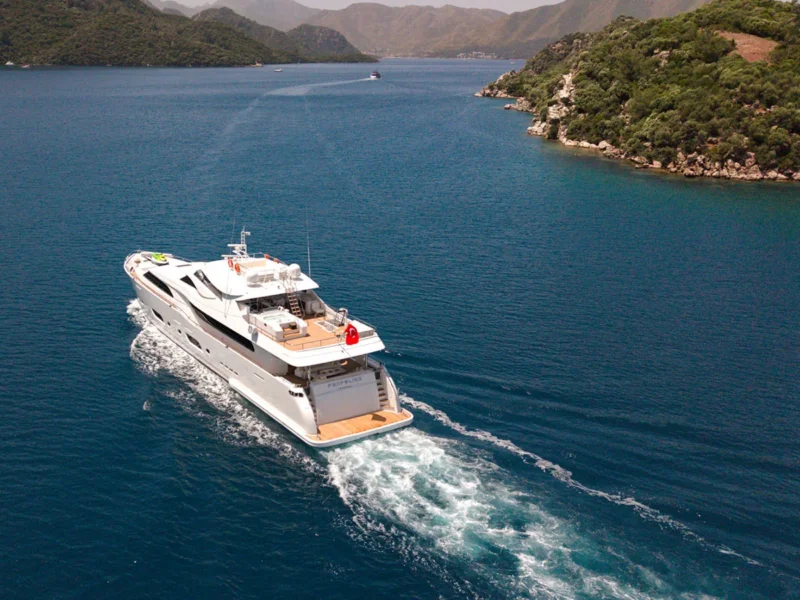 MY Panfeliss luxury charter yacht cruising drone shot