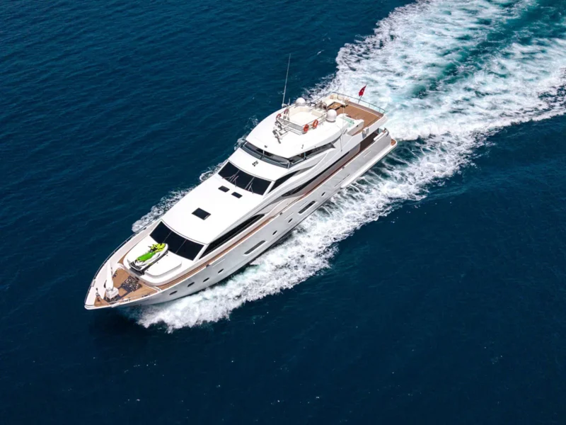 MY Panfeliss luxury charter yacht cruising drone shot