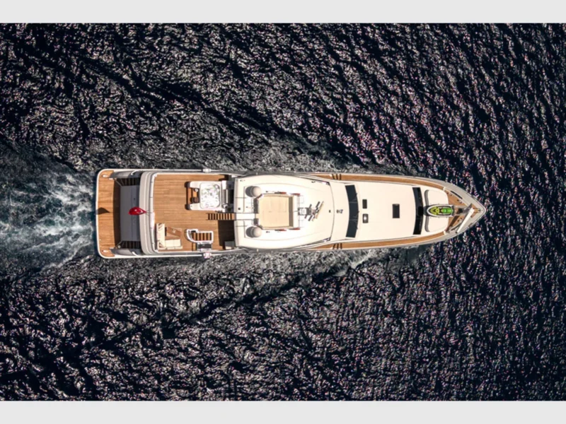 MY Panfeliss luxury charter yacht drone shot from top while cruising