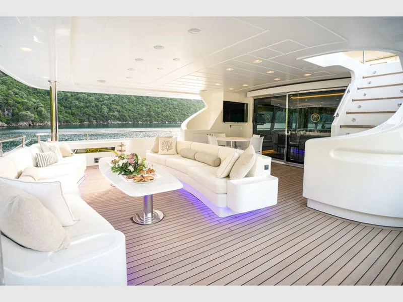 MY Panfeliss luxury charter yacht outdoor aft deck lounge area