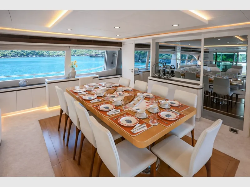MY Panfeliss luxury charter yacht interior saloon dining table