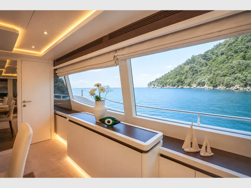 MY Panfeliss luxury charter yacht interior saloon large windows
