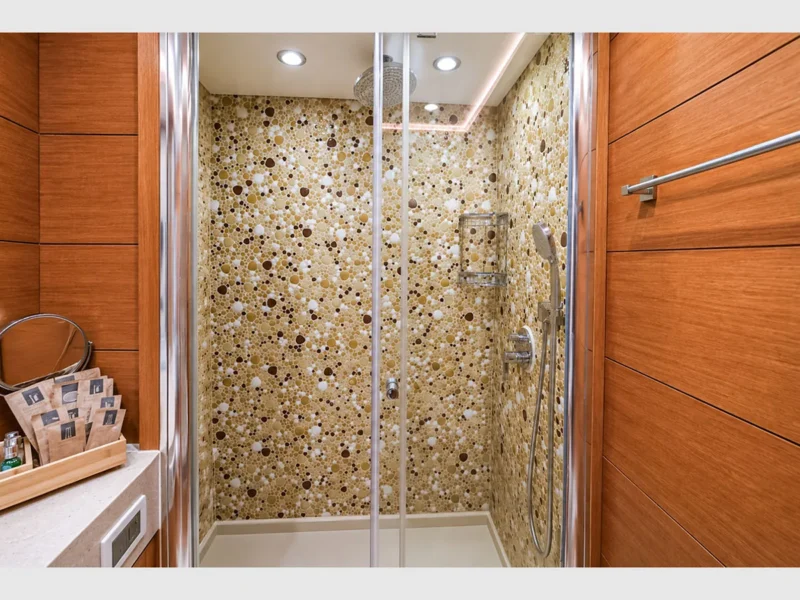 MY Panfeliss luxury charter yacht interior full-beam master cabin bathroom