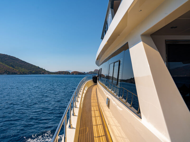 Alessandro trawler charter yacht side deck