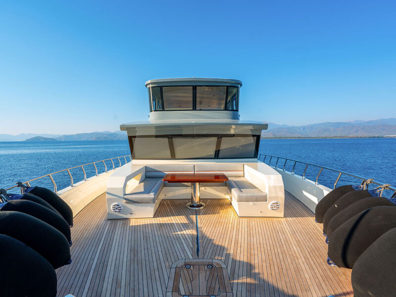 Alessandro trawler charter yacht foredeck