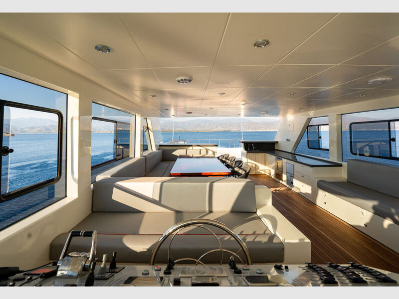 Alessandro trawler charter yacht outdoor upper deck flybridge