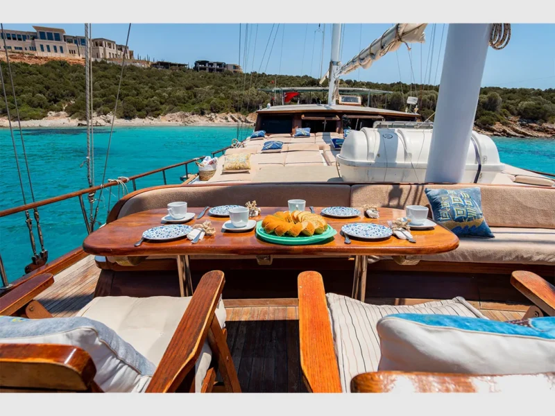 Ametist A gulet outdoor fore deck lounge area close-up