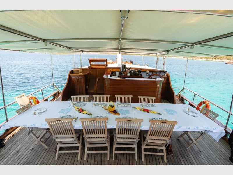 Ametist A gulet outdoor aft deck dining table