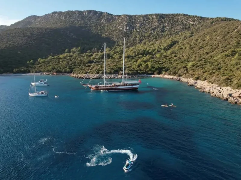 Arif Kaptan A gulet at anchor drone shot from distance