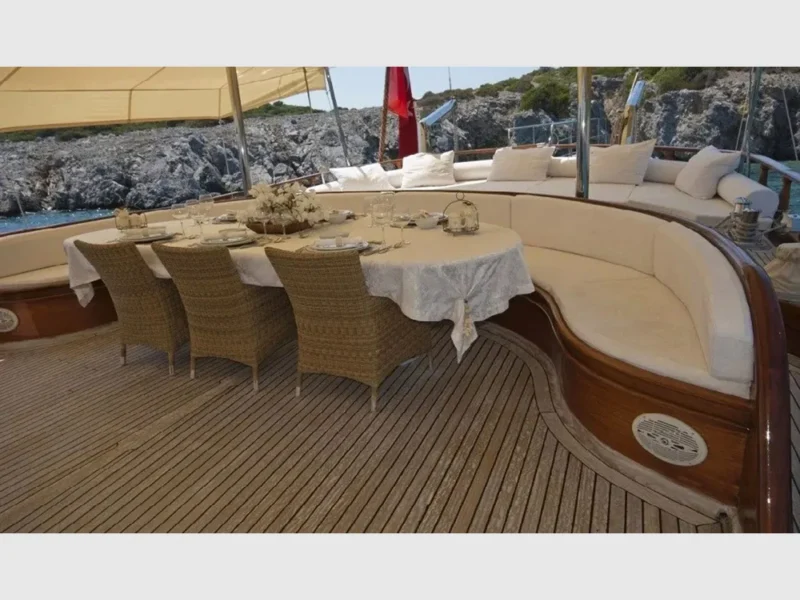 Arif Kaptan A gulet outdoor aft deck wide angle