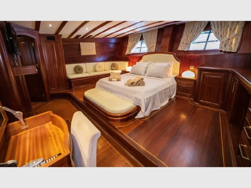 Arif Kaptan A gulet interior aft master cabin wide angle