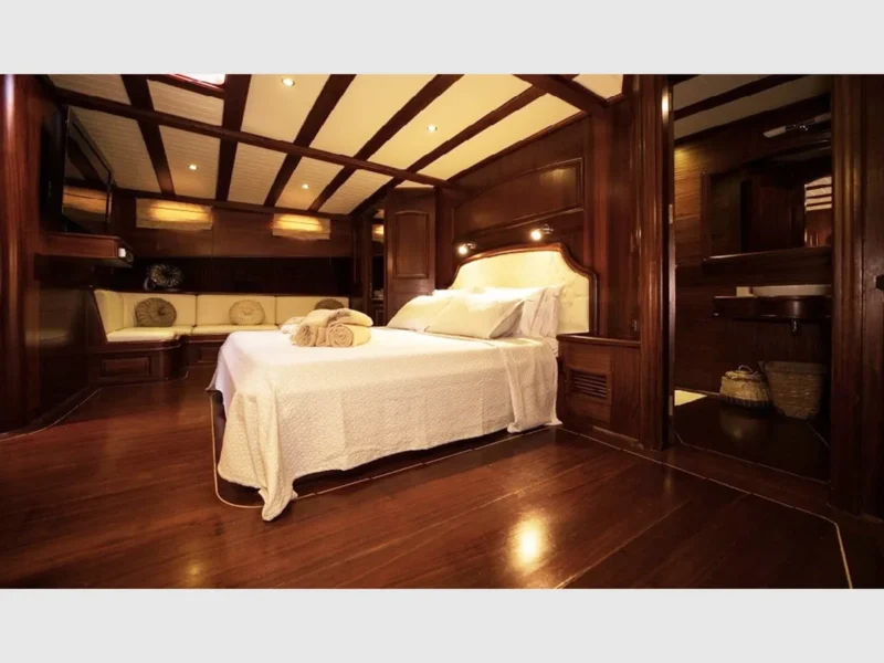 Arif Kaptan A gulet interior forward master cabin wide angle