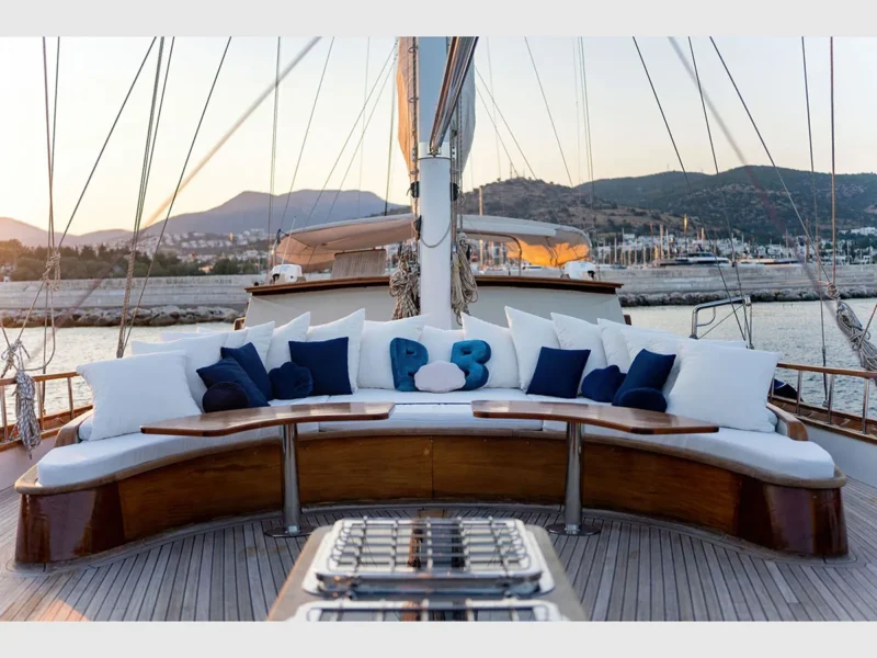 Babylon gulet outdoor forward deck lounge area