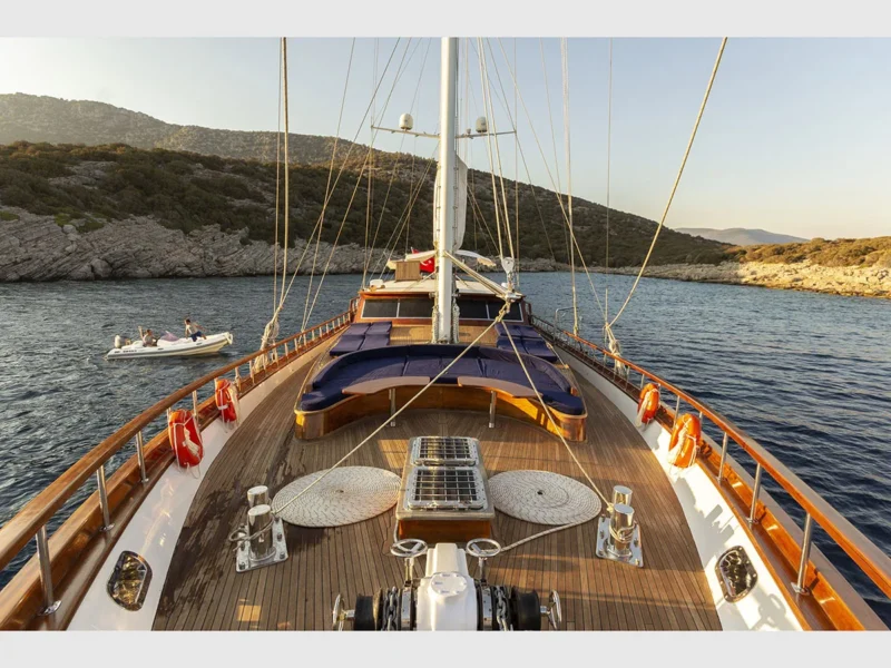 Babylon gulet outdoor forward deck, view from bowsprit