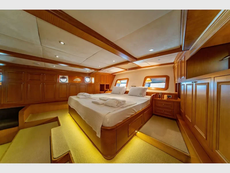 Babylon gulet interior aft master cabin wide angle