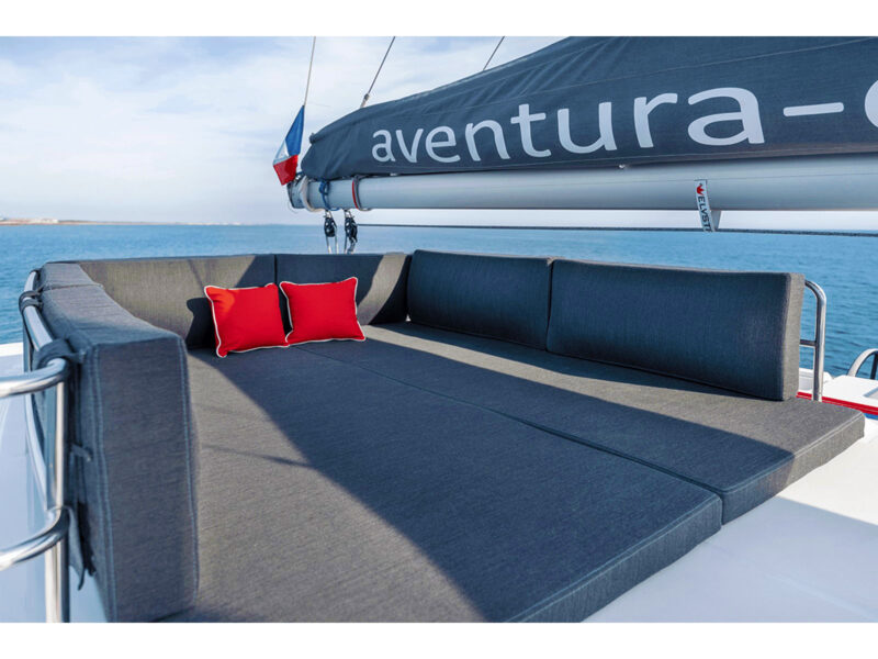 Aventura 37 catamaran outdoor upper deck (flybridge) sunbathing lounge area