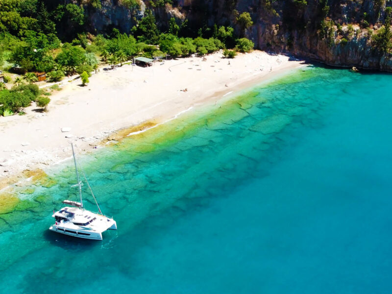 Aventura 37 catamaran in Butterfly Valley
