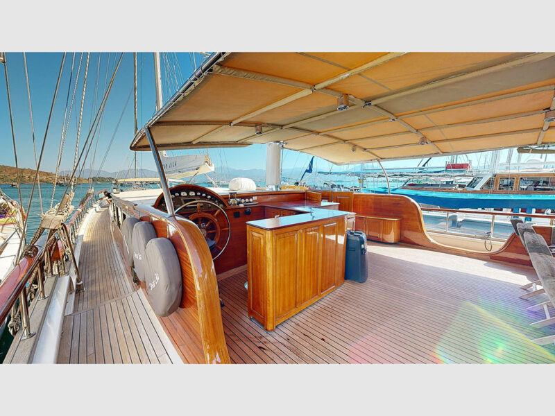 Dear Lila gulet outdoor aft deck wheel house and side deck