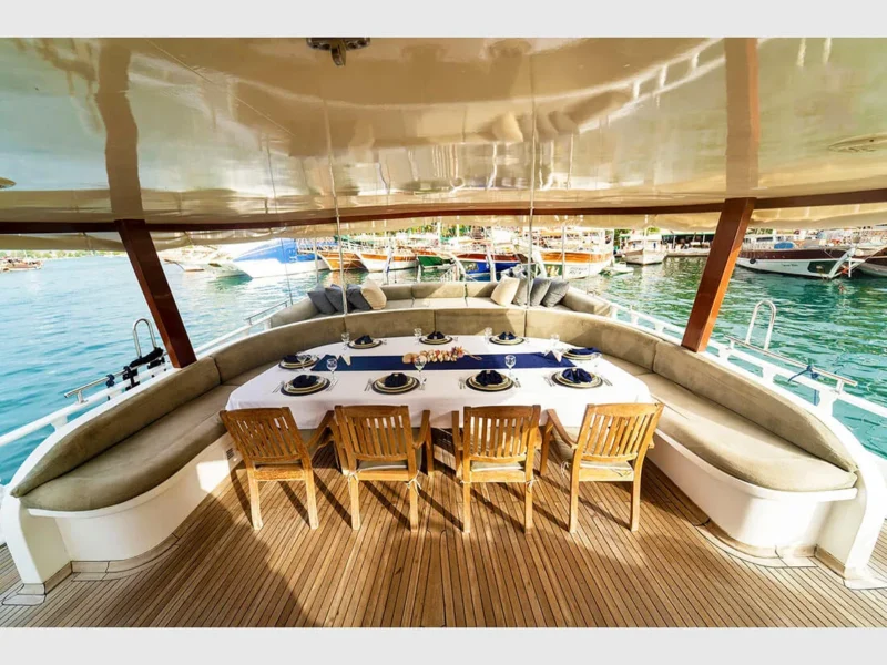 Diamond Lila gulet outdoor aft deck wide angle