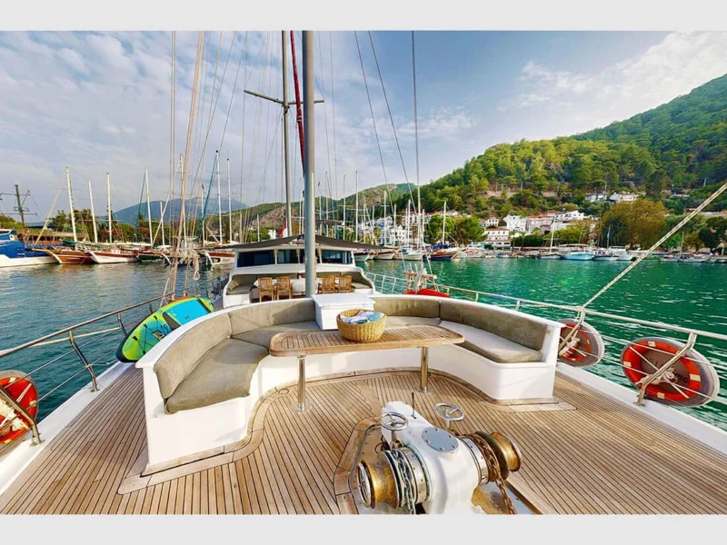 Diamond Lila gulet outdoor fore deck lounge area wide angle