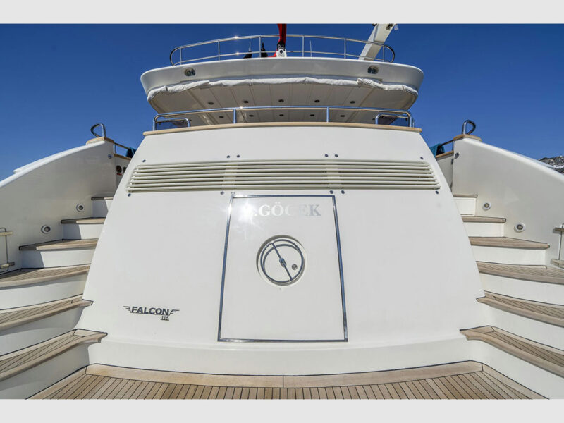 Sanref Falcon 115 charter yacht view from aft platform