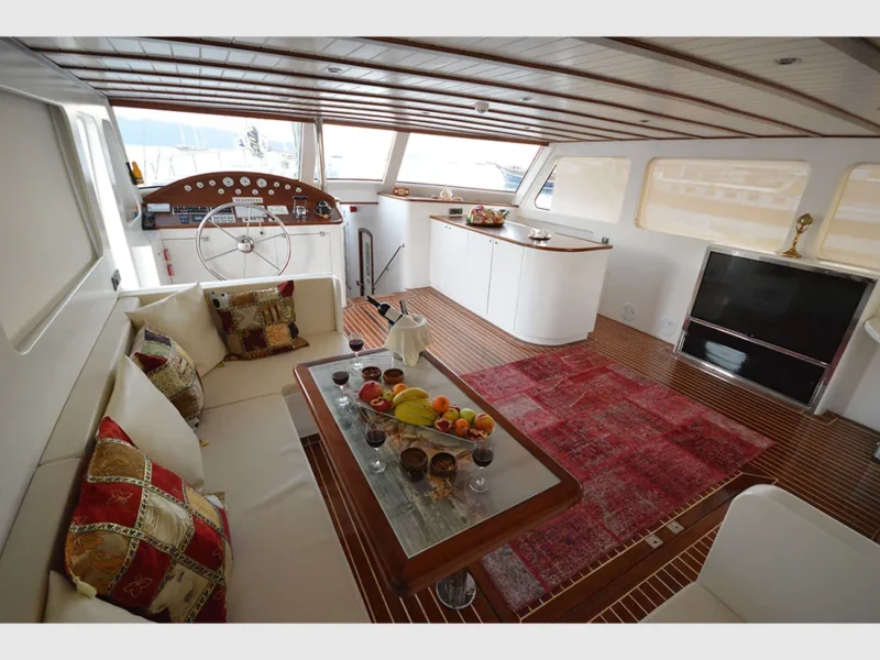 Gul Sultan charter gulet interior saloon view from dining table