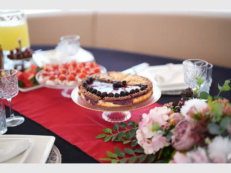 Kocaoglan-1 gulet appetizer presentation and elegant dining setup