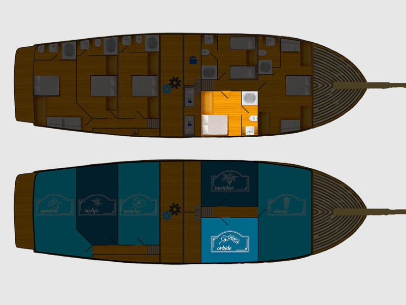 Maske-2 charter gulet interior double cabin Orkide plan