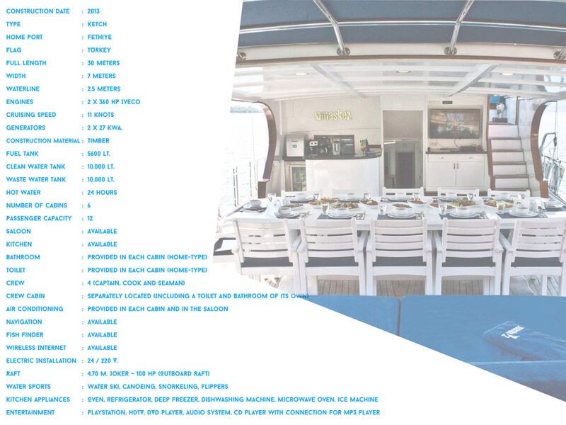 Maske-2 charter gulet technical specifications and equipment list