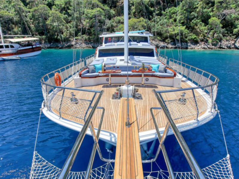 Maya charter gulet outdoor fore deck view from bowsprit