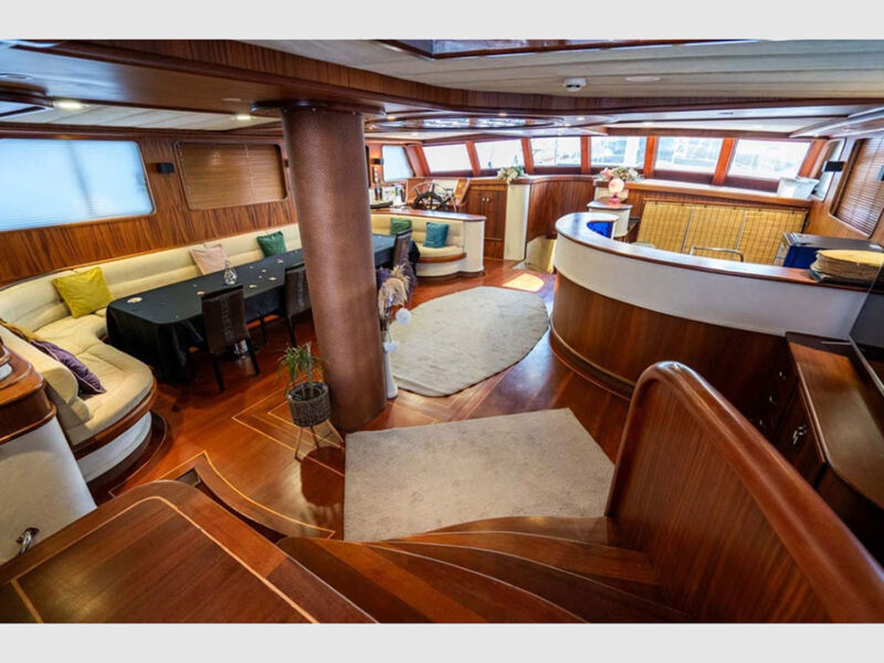 Nevra Queen charter gulet interior saloon entrance from aft deck