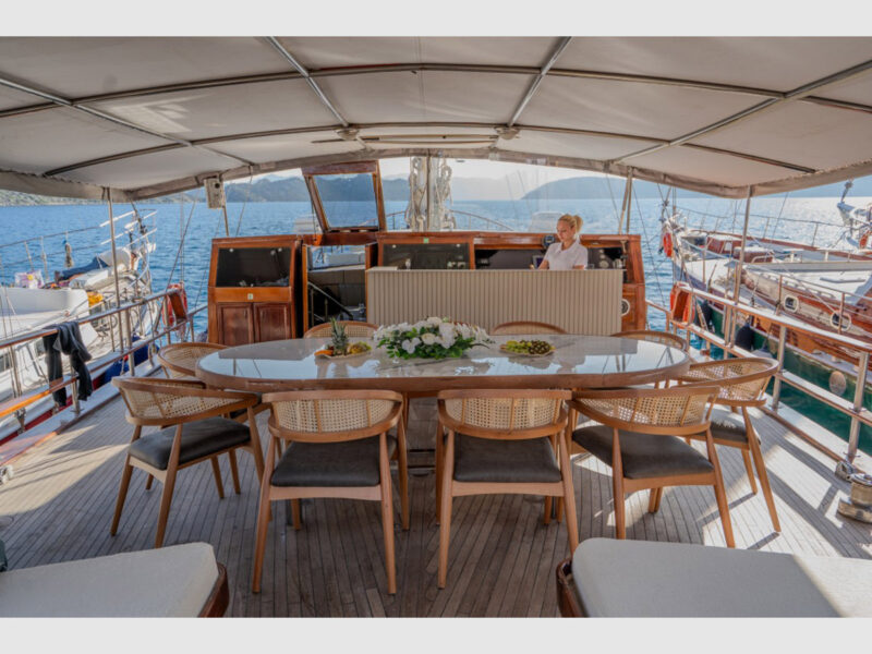 Princess Alize Gulet Outdoor Aft Deck Dining Table