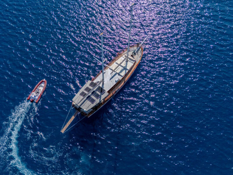 Princess Alize Gulet Exterior Drone Shot from Top