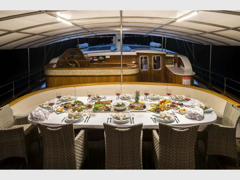 S Nur Taylan gulet outdoor aft deck dining table