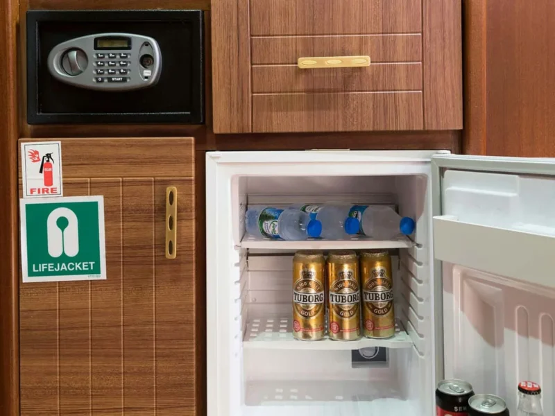S Nur Taylan gulet interior minibar and safe box