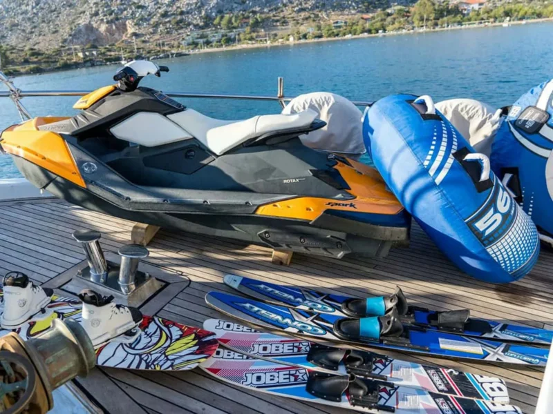 S Nur Taylan gulet water toys on board include jetski, waterski, wake board, ringo and more