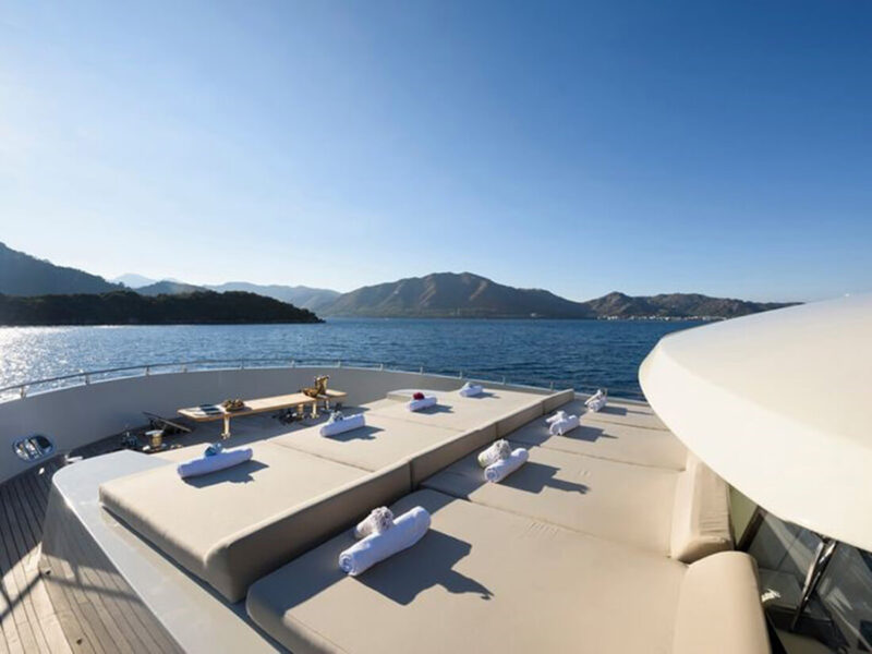 Tanway Trawler Charter Yacht Outdoor Fore Deck Lounge and Sunbeds