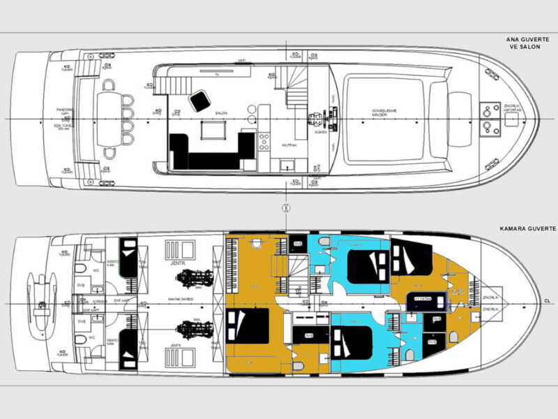 Tanway Trawler Yacht Deck Plan Cabin Layout