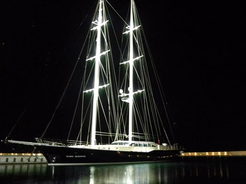 Ubi Bene Gulet Yacht docking at night