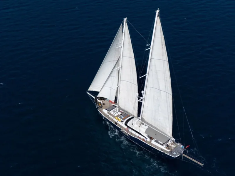 Ubi Bene gulet charter yacht drone shot from above while sailing