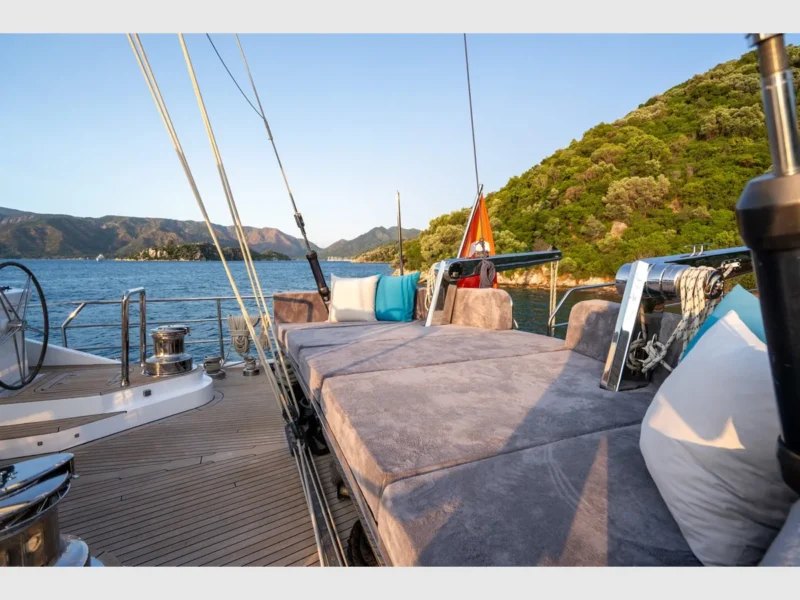 Ubi Bene gulet charter yacht outdoor aft deck lounge area sunbeds