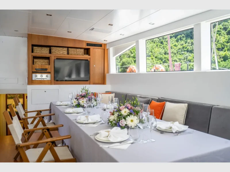 Ubi Bene gulet charter yacht interior saloon dining table