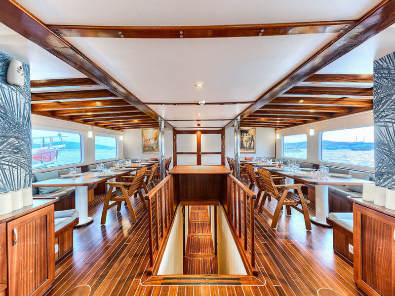 Love Boat Gulet Interior Saloon stairs to lower deck