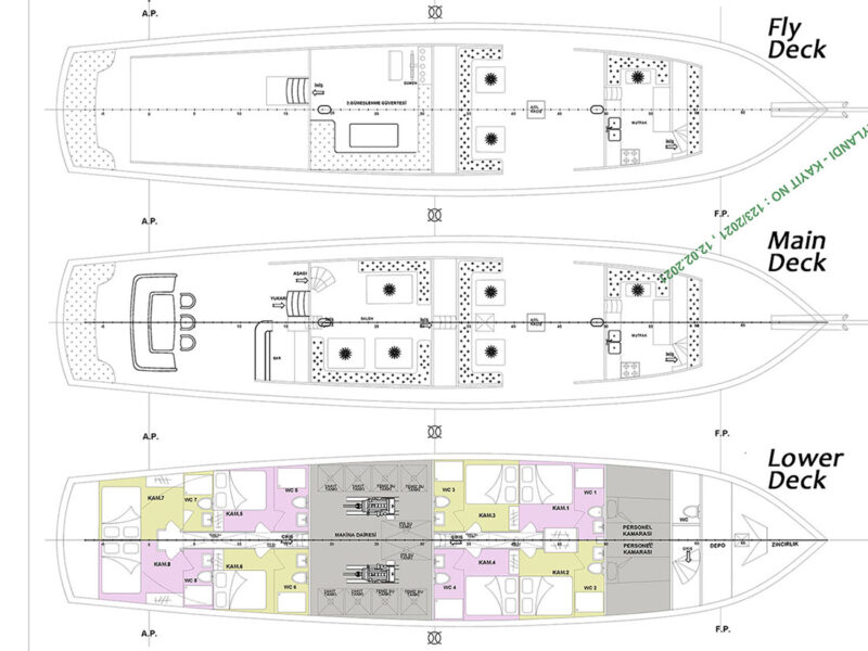Queen of RTT gulet deck plan cabin layout
