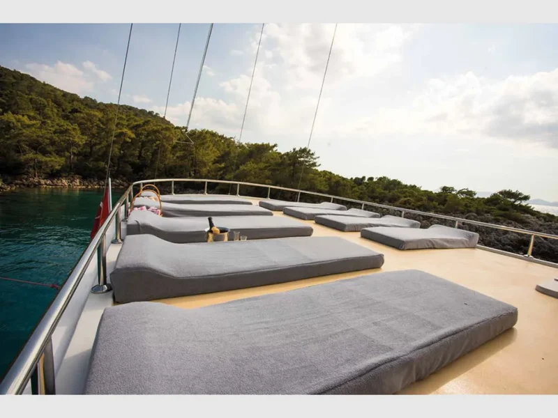 Queen of RTT gulet outdoor upper deck sunbeds