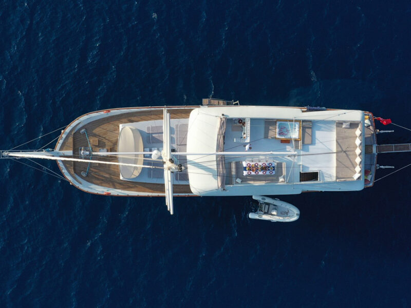Freedom gulet exterior drone shot from top