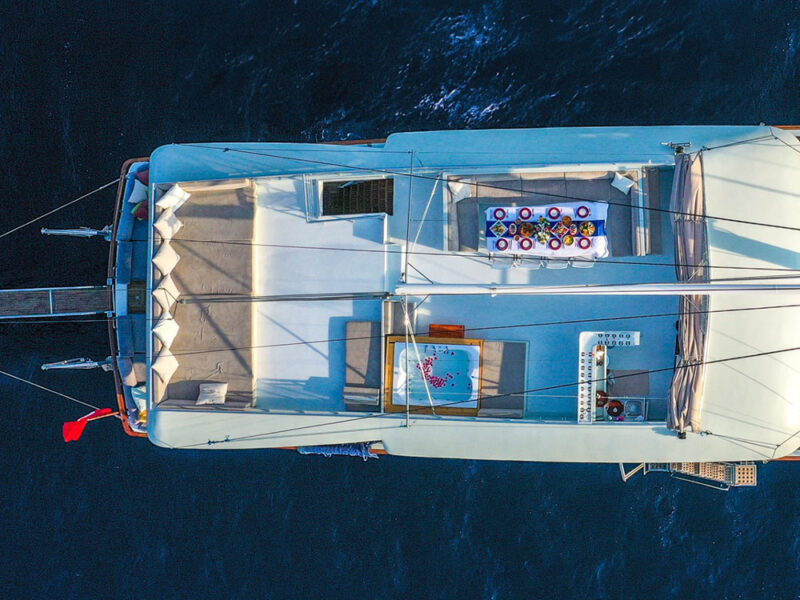 Freedom gulet outdoor upper deck drone shot