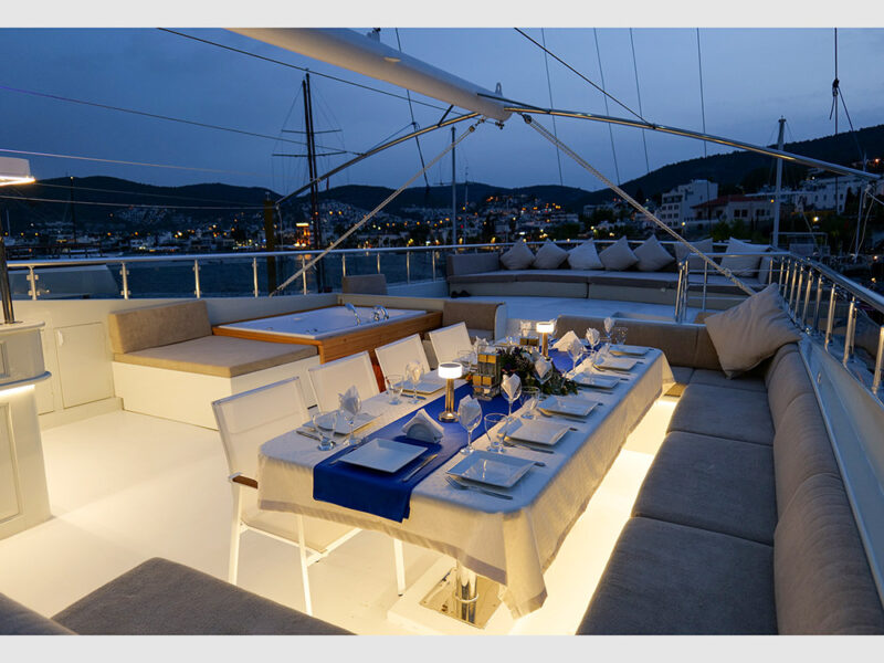Freedom gulet outdoor upper deck dining table