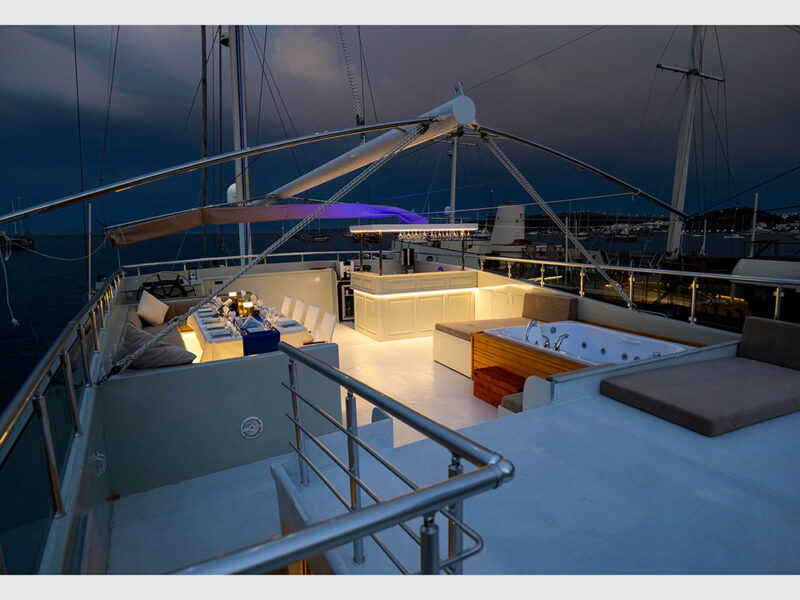 Freedom gulet outdoor upper deck in the evening
